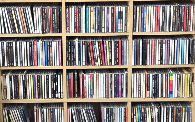 Shelves of CDs and DVDs